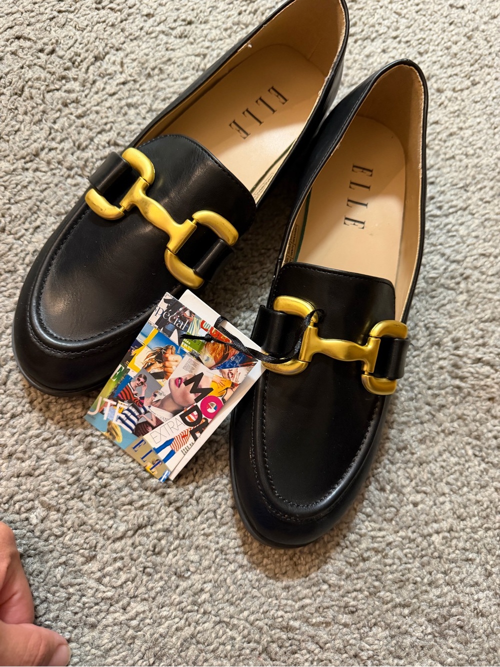 Elle Black Loafers with Gold Buckle Accent